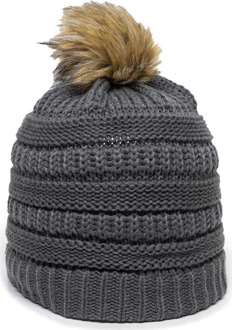 OC Sports OC805 Ladies Beanie with Pom - Charcoal Gold - HIT a Double - 1