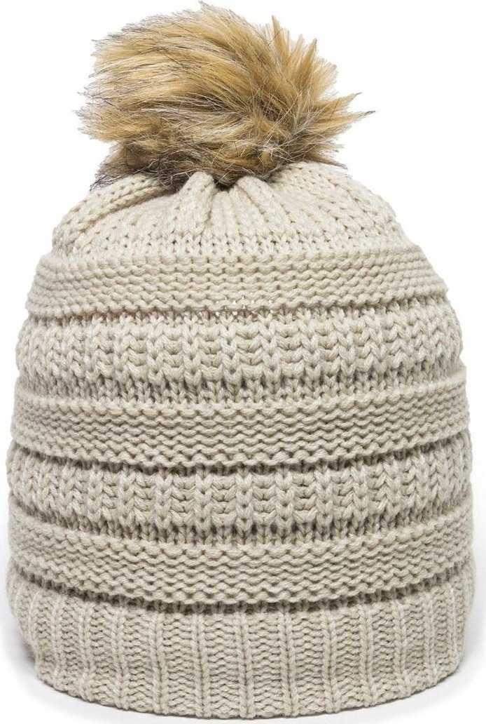 OC Sports OC805 Ladies Beanie with Pom - Ivory Gold - HIT a Double - 1