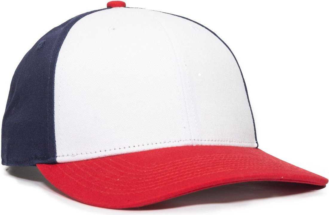 OC Sports OC871 Premium Modern Solid Back Cap - White Navy Red - HIT a Double - 1