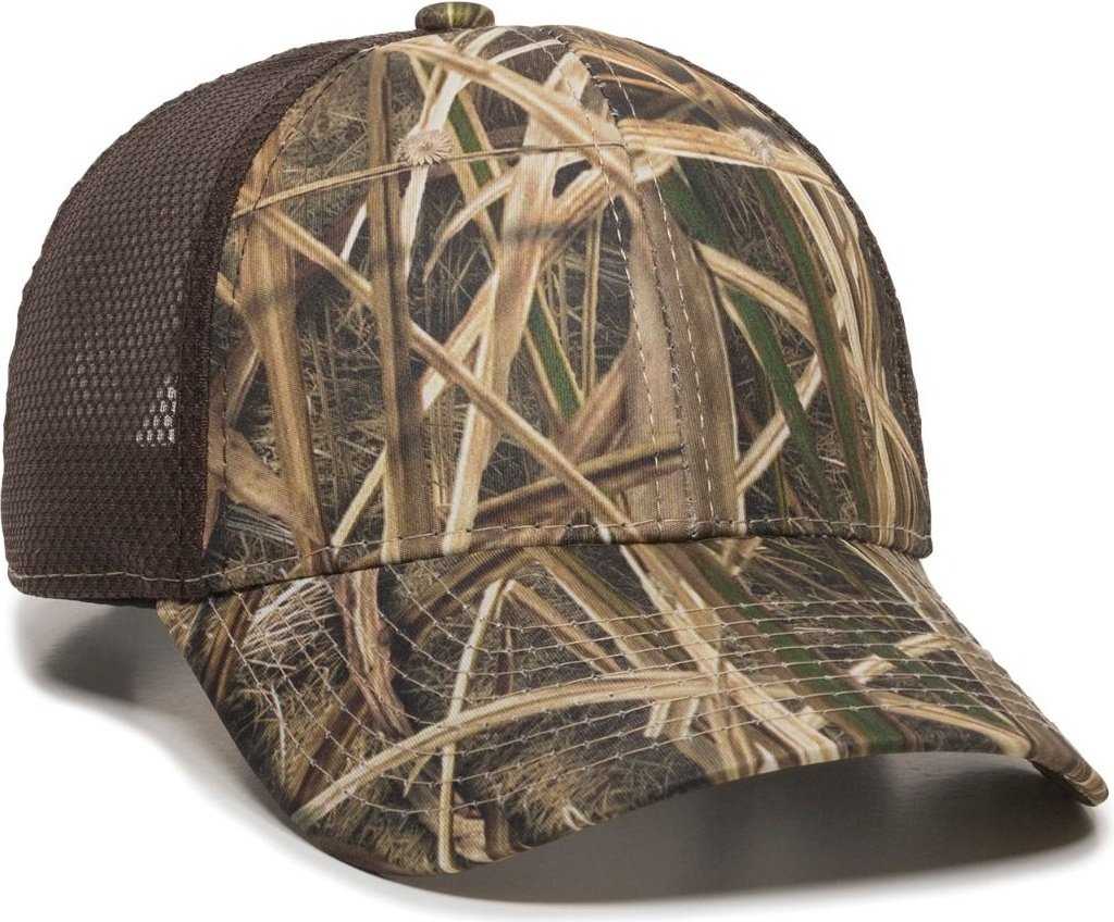 OC Sports PFC150M Performance Camo Mesh-Back Cap - Mossy Oak Shadow Grass Blades Ducks Unlimited Edition Brown - HIT a Double - 1
