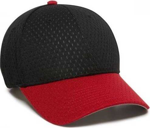 OC Sports PFX-120 Proflex Stretch Fit Mesh Baseball Cap - Black Red - HIT a Double - 1