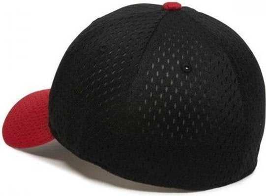 OC Sports PFX-120 Proflex Stretch Fit Mesh Baseball Cap - Black Red - HIT a Double - 1