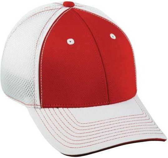 OC Sports PRO1125X Meshback Flexible Fitting Cap - Red White White - HIT a Double - 1