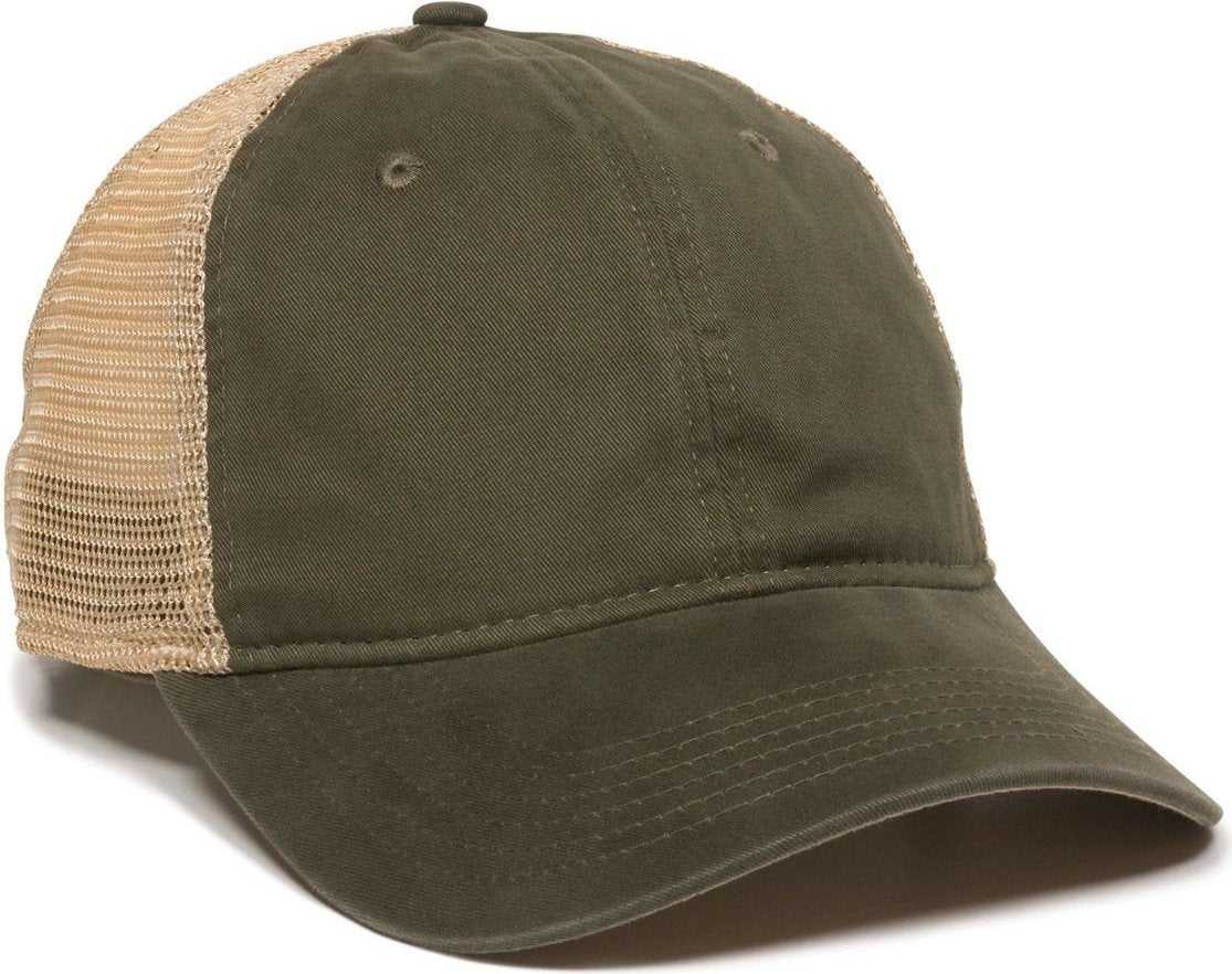 OC Sports PWT-200M Adjustable Mesh Back Cap - Olive Tea Stain - HIT a Double - 1