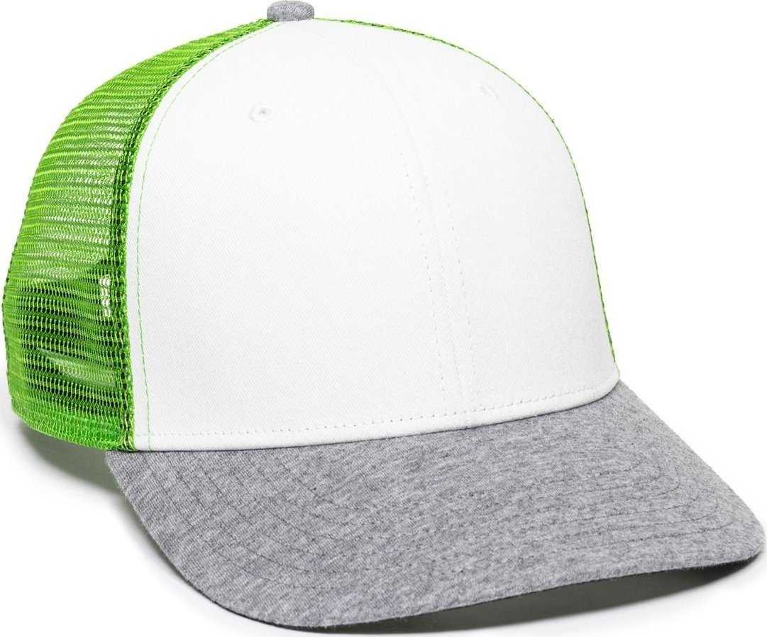 OC Sports RGR-200M Adjustable Mesh Back Gray Heathered Bill Cap - White Green Heathered Grey - HIT a Double - 1