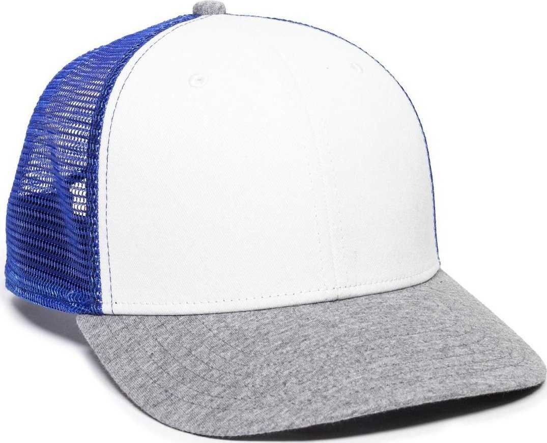OC Sports RGR-200M Adjustable Mesh Back Gray Heathered Bill Cap - White Royal Heathered Grey - HIT a Double - 1