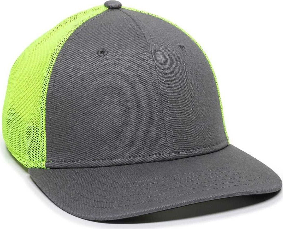 OC Sports RGR-360M Adjustable Mesh Back Cap - Charcoal Neon Yellow - HIT a Double - 1