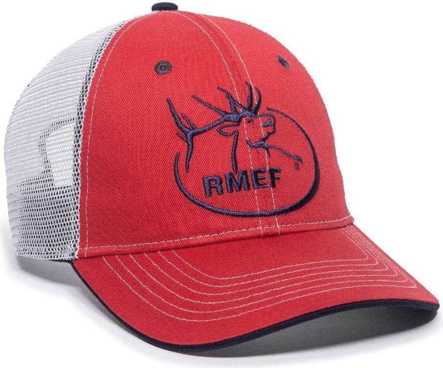 OC Sports RMEF11M Mesh Back Adjustable Cap - Red White - HIT a Double - 1
