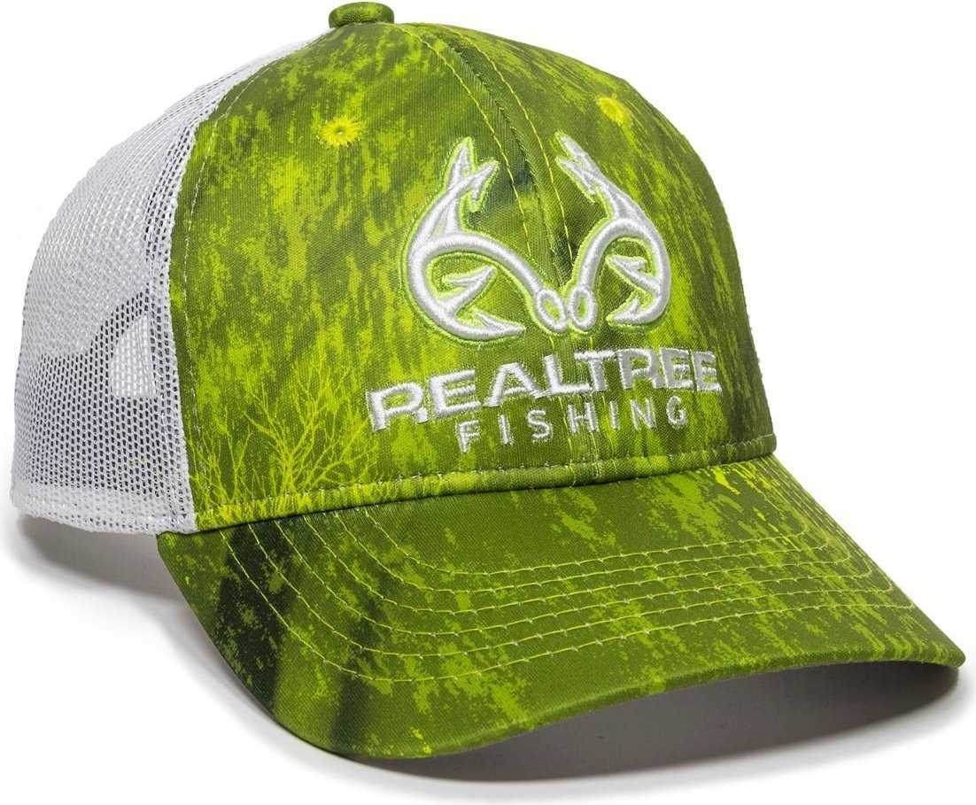 OC Sports RT06A Adjustable Mesh Back Cap - Realtree Fishing Dark Lime White - HIT a Double - 1
