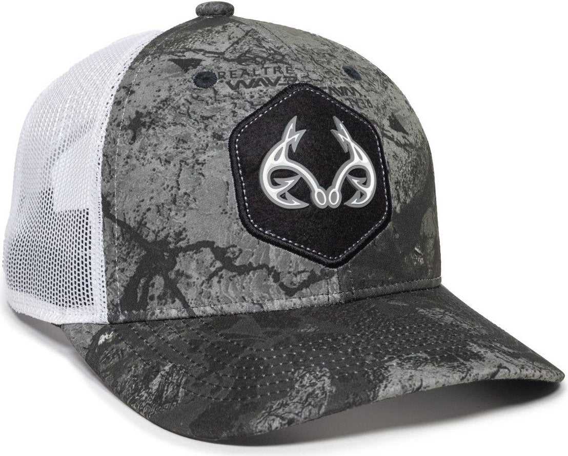 OC Sports RTF04A Structured Mesh Back Cap - Realtree Fishing WAV3 Mirage Gray White - HIT a Double - 1