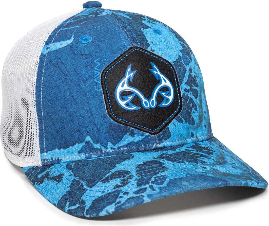 OC Sports RTF04A Structured Mesh Back Cap - Realtree Fishing WAV3 Provence Blue White - HIT a Double - 1