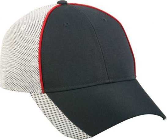 OC Sports TM-250 Crown Piping Mesh Back Cap - Navy White Red - HIT a Double - 1