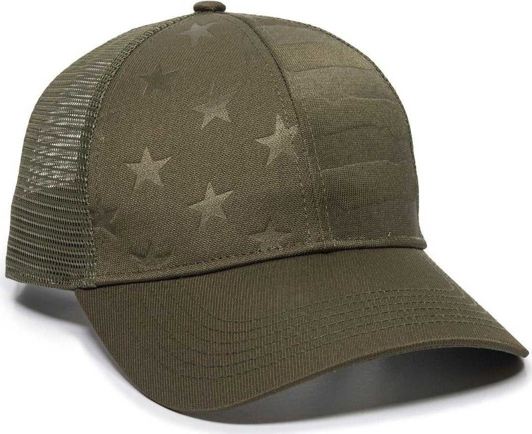 OC Sports USA750M Debossed Stars and Stripes Mesh-Back Cap - Olive - HIT a Double - 1