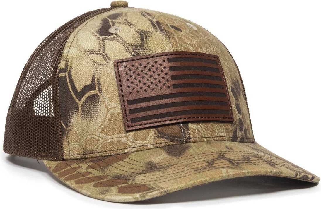 OC Sports USA771CAMO American Flag Leather Patch Cap -Kryptek Highlander Brown - HIT a Double - 1