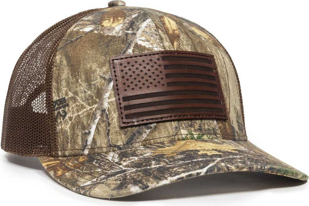 OC Sports USA771CAMO American Flag Leather Patch Cap -Realtree Edge Brown - HIT a Double - 1