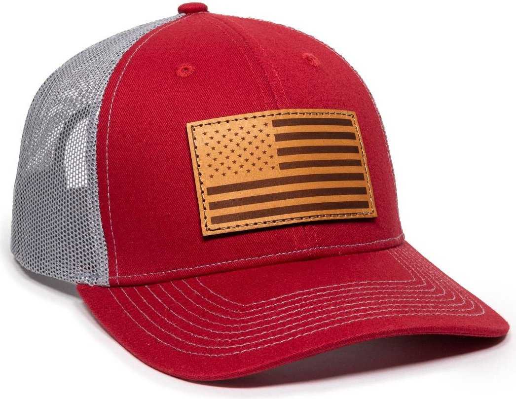 OC Sports USA771 American Flag Leather Patch Cap -Cardinal Gray - HIT a Double - 1