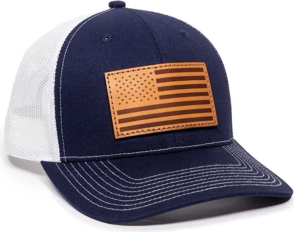 OC Sports USA771 American Flag Leather Patch Cap -Navy White - HIT a Double - 1