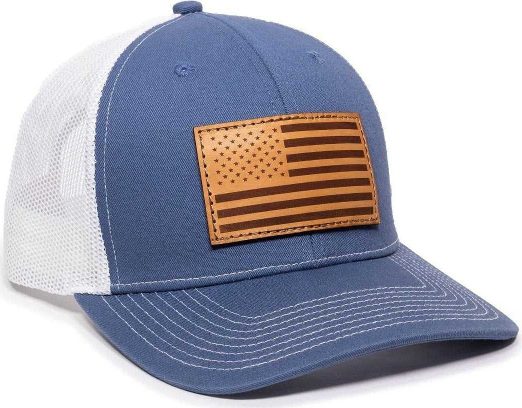 OC Sports USA771 American Flag Leather Patch Cap -Slate White - HIT a Double - 1