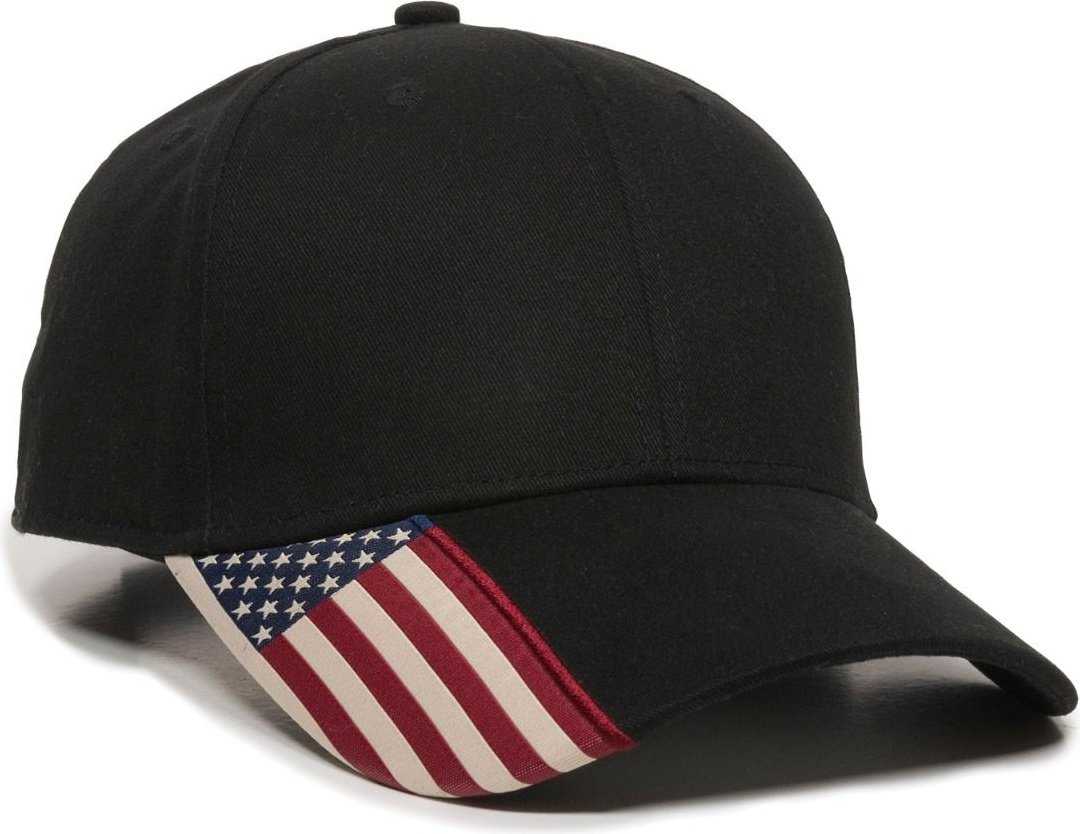 OC Sports USA-300 Adjustable American Flag on Bill Cap - Black - HIT a Double - 1