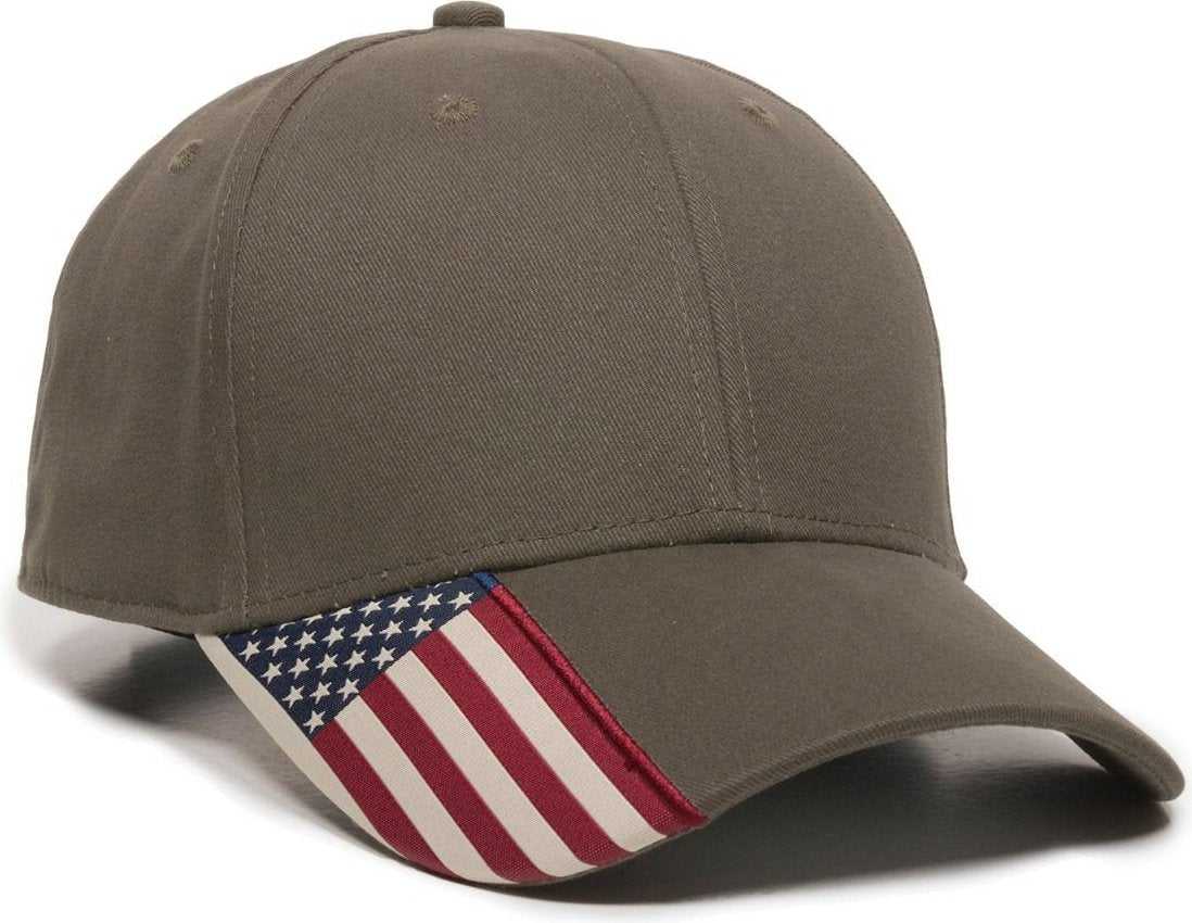 OC Sports USA-300 Adjustable American Flag on Bill Cap - Olive - HIT a Double - 1