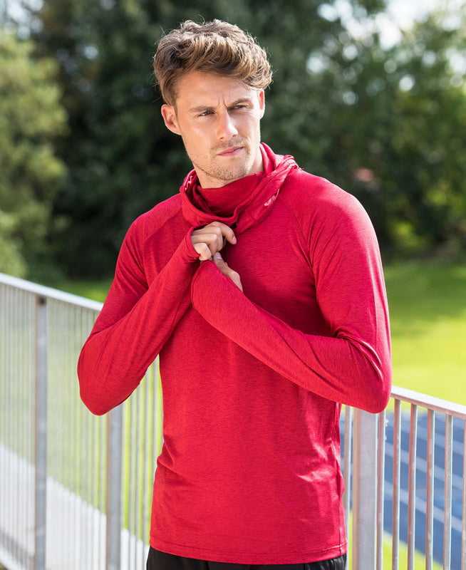 Just Cool JCA037 Mens Cool Cowl Neck Top - Red Melange - HIT a Double