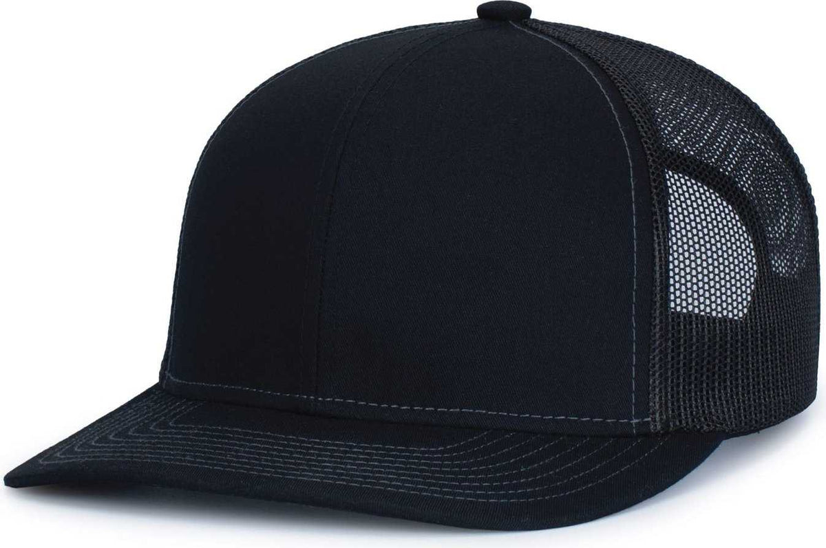 Pacific Headwear 104S Contrast Stitch Trucker Snapback - Black Graphite - HIT a Double