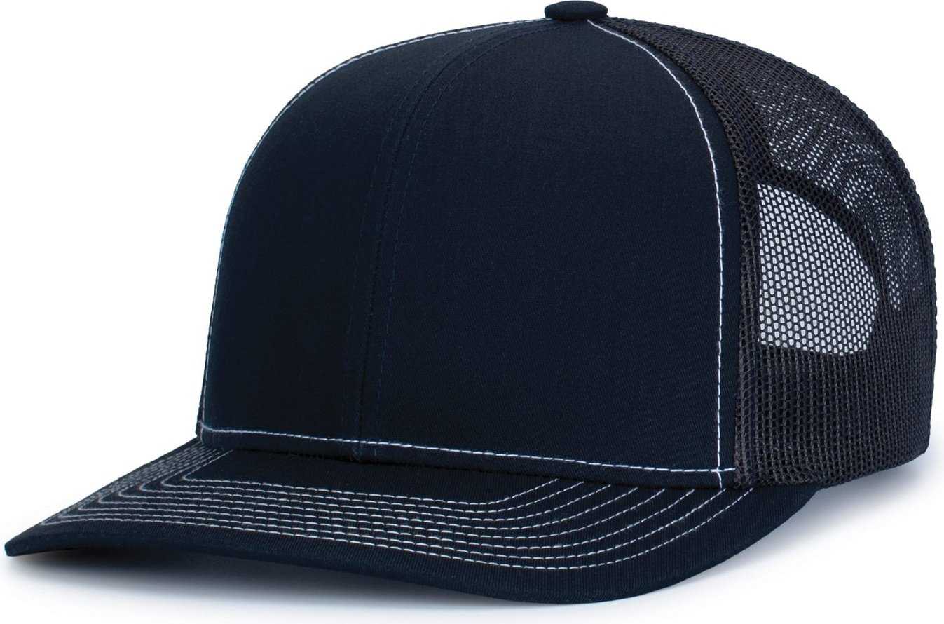 Pacific Headwear 104S Contrast Stitch Trucker Snapback - Navy White - HIT a Double
