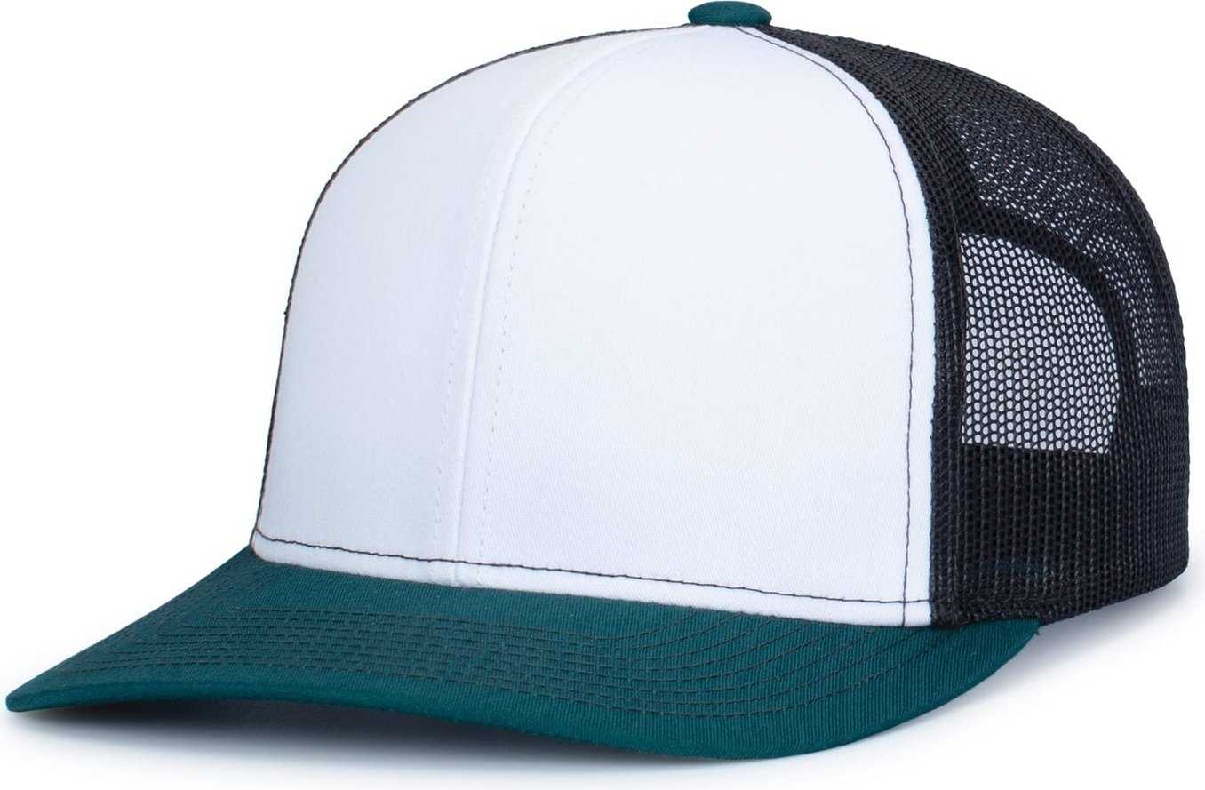 Pacific Headwear 104S Contrast Stitch Trucker Snapback - White Light Charcoal Dark Teal - HIT a Double