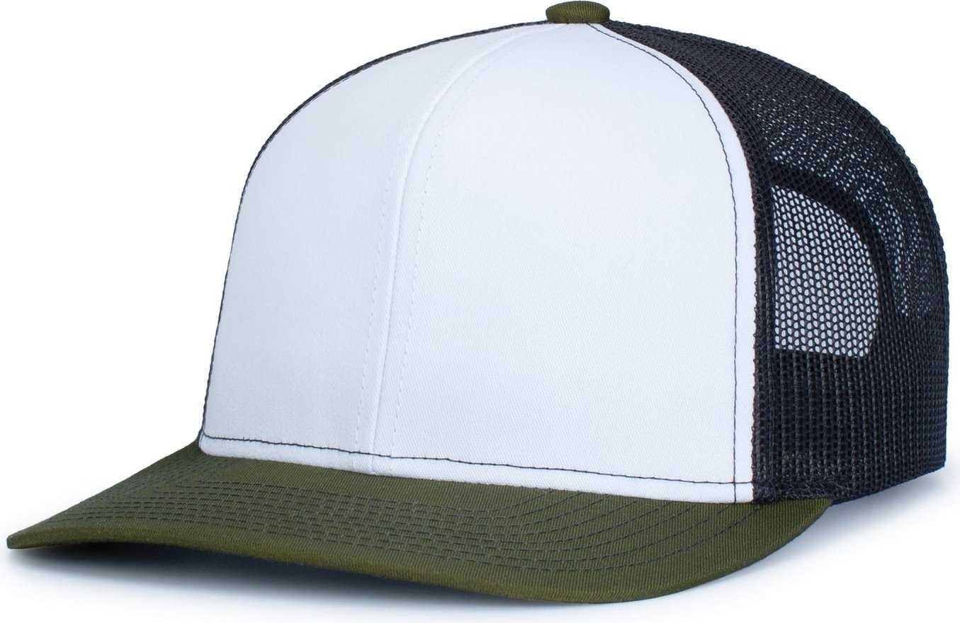 Pacific Headwear 104S Contrast Stitch Trucker Snapback - White Light Charcoal Moss - HIT a Double