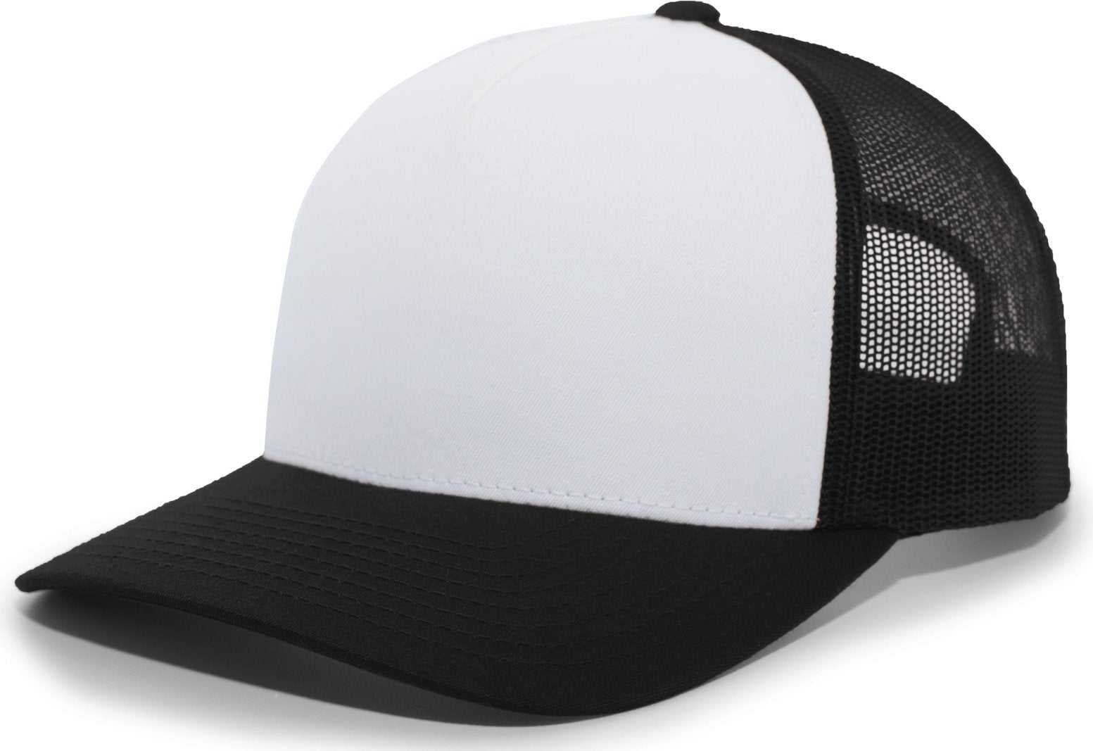 Pacific Headwear 105C 5 Panel Trucker Snapback Cap - White Black Black - HIT a Double