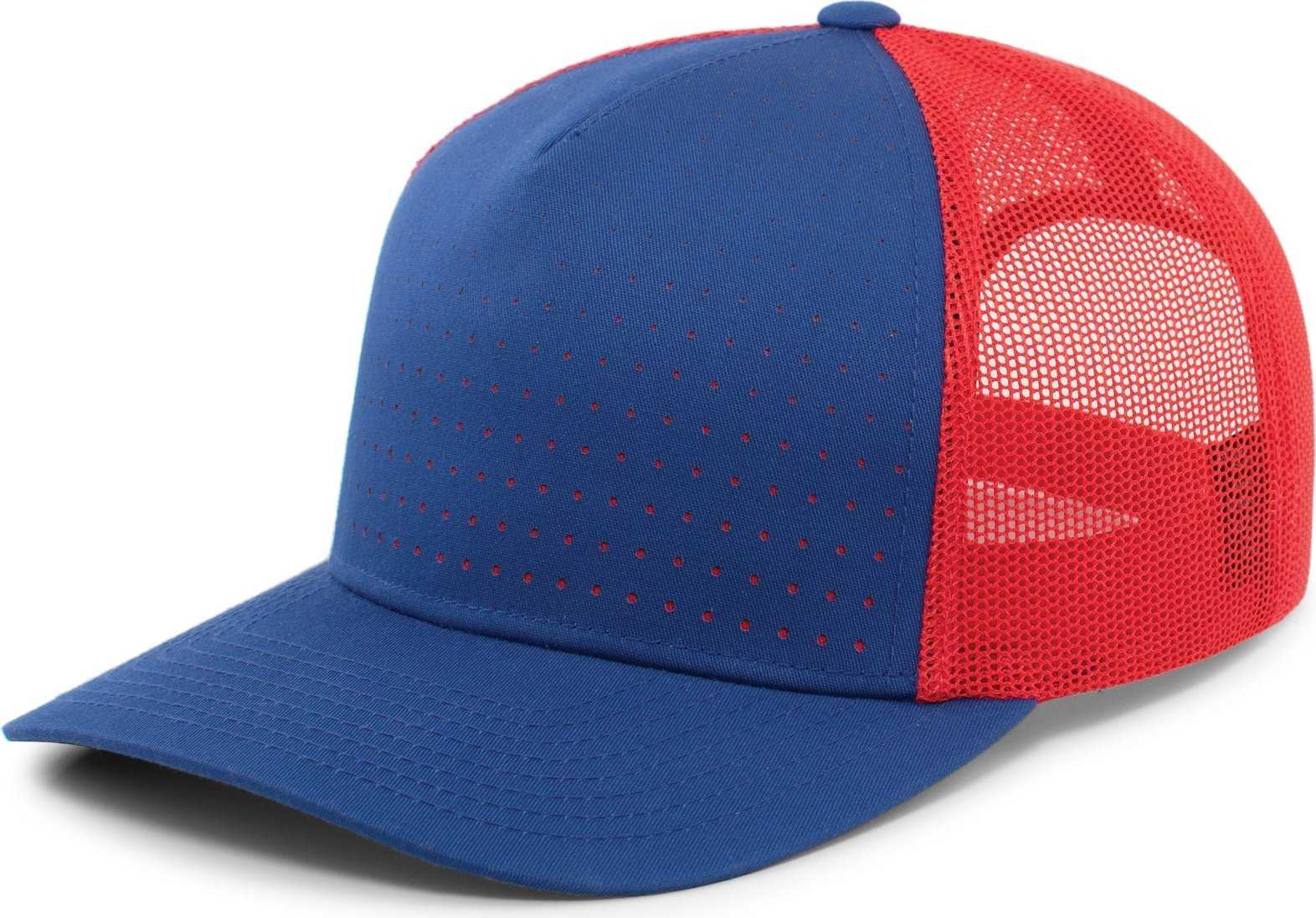 Pacific Headwear 105P Perforated 5 Panel Trucker Snapback Cap - Royal Red Royal - HIT a Double