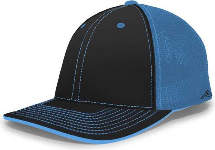 Pacific Headwear 404F Trucker Flexfit Cap - Black Neon Blue Black - HIT a Double