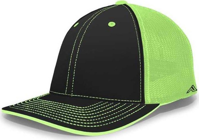 Pacific Headwear 404F Trucker Flexfit Cap - Black Neon Green Black - HIT a Double