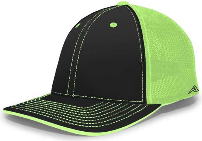 Pacific Headwear 404F Trucker Flexfit Cap - Black Neon Green Black - HIT a Double