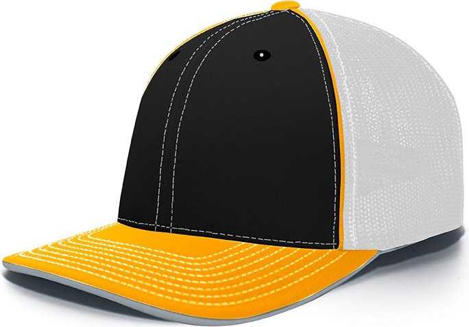 Pacific Headwear 404F Trucker Flexfit Cap - Black White Gold - HIT a Double