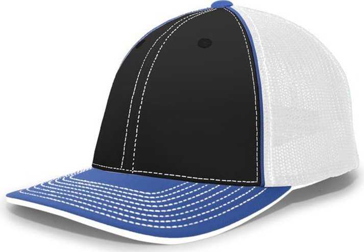 Pacific Headwear 404F Trucker Flexfit Cap - Black White Royal - HIT a Double