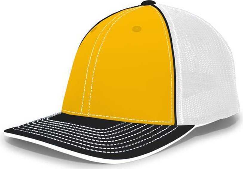 Pacific Headwear 404F Trucker Flexfit Cap - Gold White Black - HIT a Double