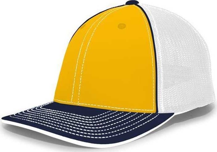 Pacific Headwear 404F Trucker Flexfit Cap - Gold White Navy - HIT a Double