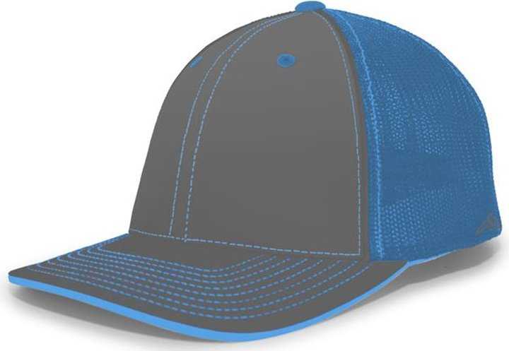 Pacific Headwear 404F Trucker Flexfit Cap - Graphite Neon Blue Graphite - HIT a Double
