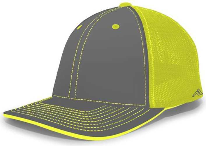 Pacific Headwear 404F Trucker Flexfit Cap - Graphite Neon Yellow Graphite - HIT a Double