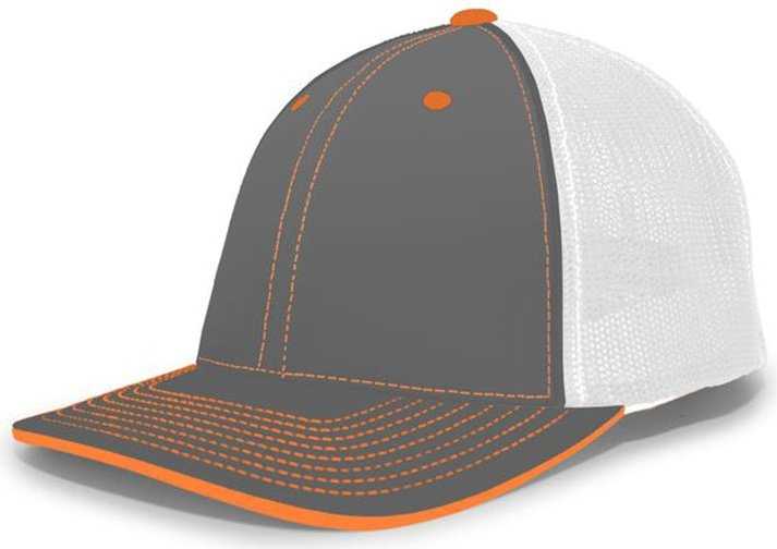 Pacific Headwear 404F Trucker Flexfit Cap - Graphite White Neon Orange - HIT a Double