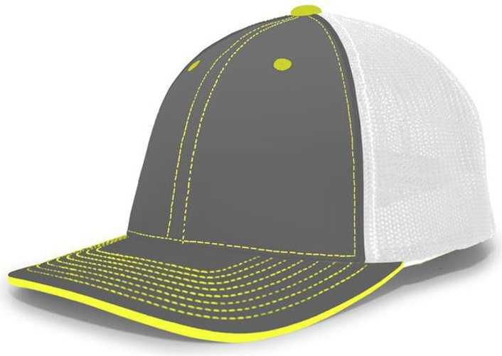 Pacific Headwear 404F Trucker Flexfit Cap - Graphite White Neon Yellow - HIT a Double