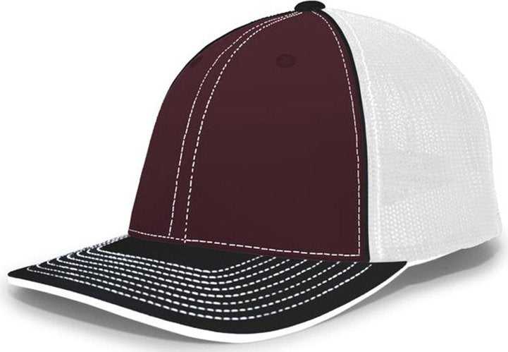 Pacific Headwear 404F Trucker Flexfit Cap - Maroon White Black - HIT a Double