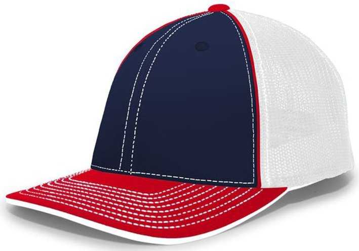 Pacific Headwear 404F Trucker Flexfit Cap - Navy White Red - HIT a Double