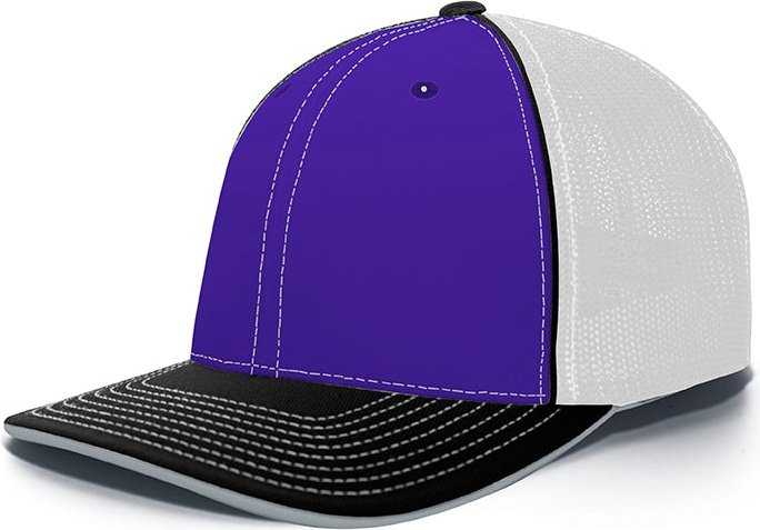 Pacific Headwear 404F Trucker Flexfit Cap - Purple White Black - HIT a Double