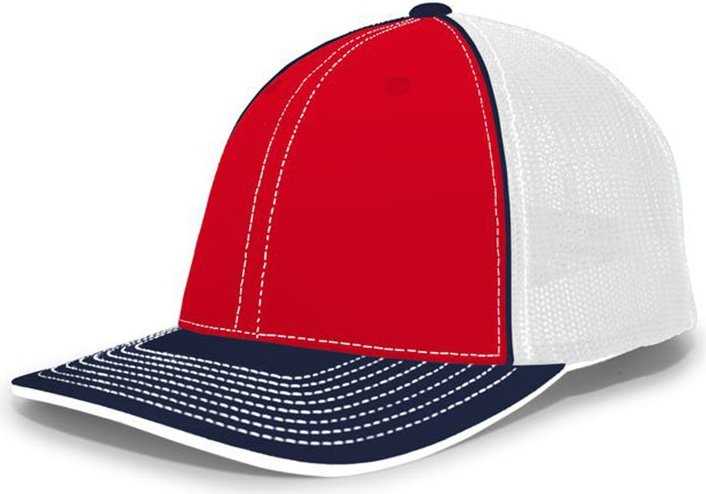 Pacific Headwear 404F Trucker Flexfit Cap - Red White Navy - HIT a Double
