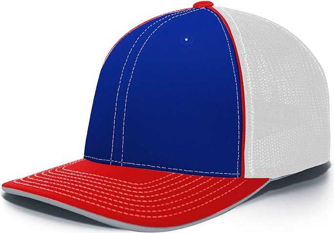 Pacific Headwear 404F Trucker Flexfit Cap - Royal White Red - HIT a Double