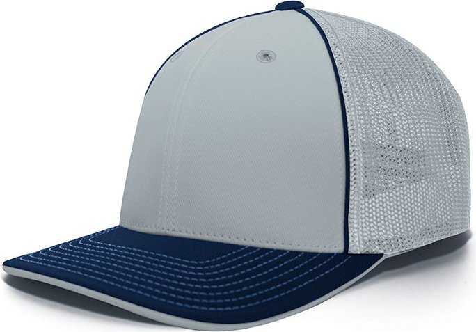 Pacific Headwear 404F Trucker Flexfit Cap - Silver Navy - HIT a Double