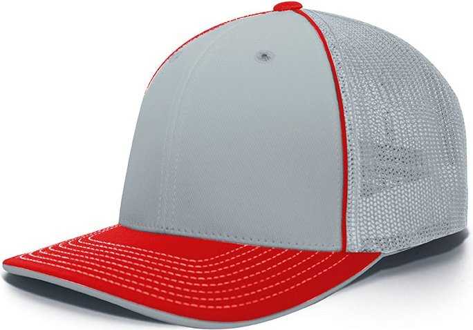 Pacific Headwear 404F Trucker Flexfit Cap - Silver Red - HIT a Double