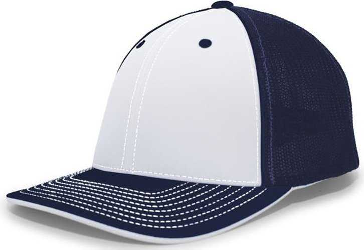 Pacific Headwear 404F Trucker Flexfit Cap - White Navy Navy - HIT a Double